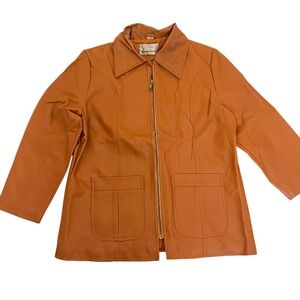 Vintage 70s Weatherbee Faux Leather Jacket Brown Zip‎ Front Pockets